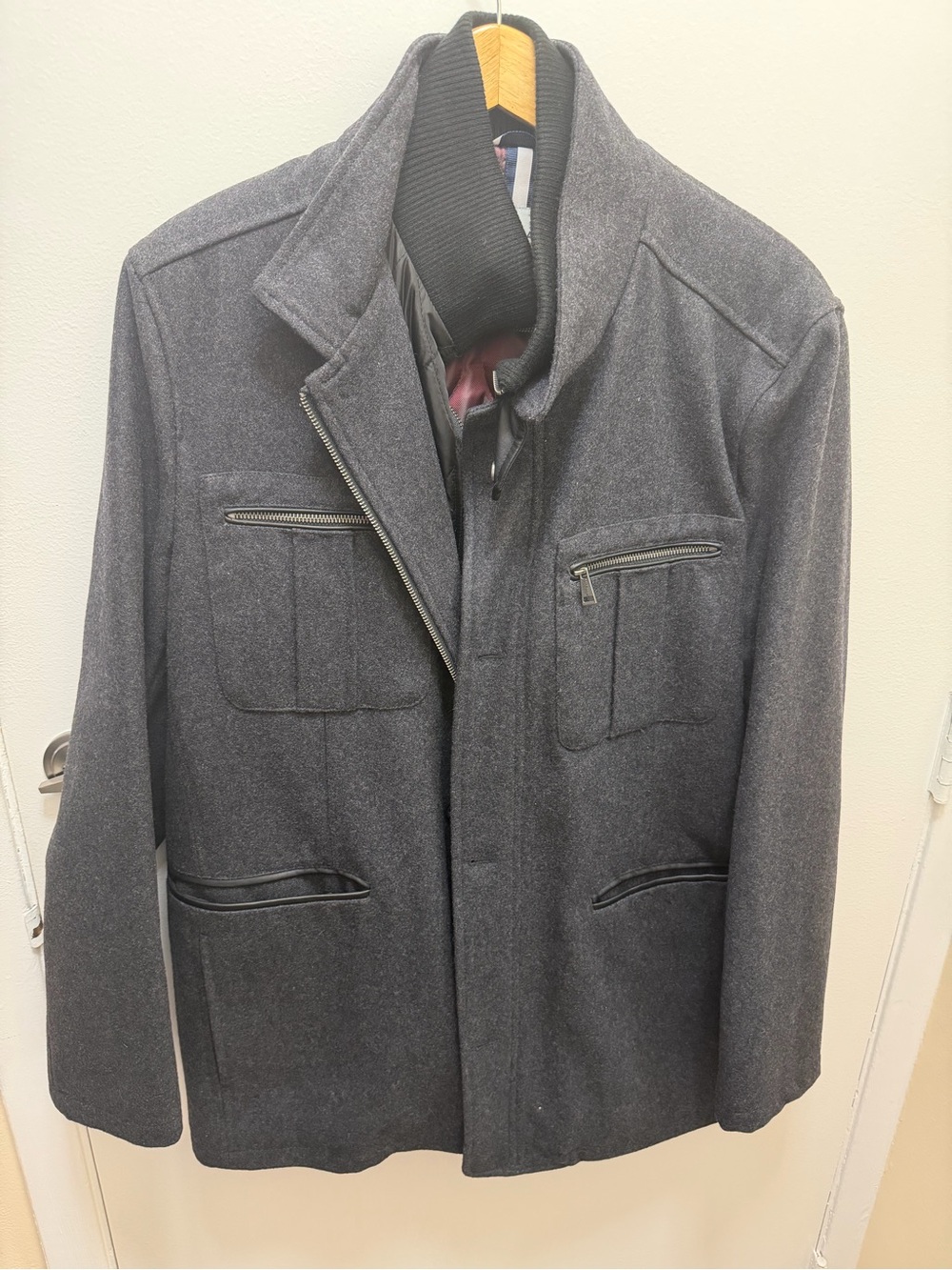 Cole Haan Men's Charcoal Gray Wool Pea Coat - Picture 2 of 6